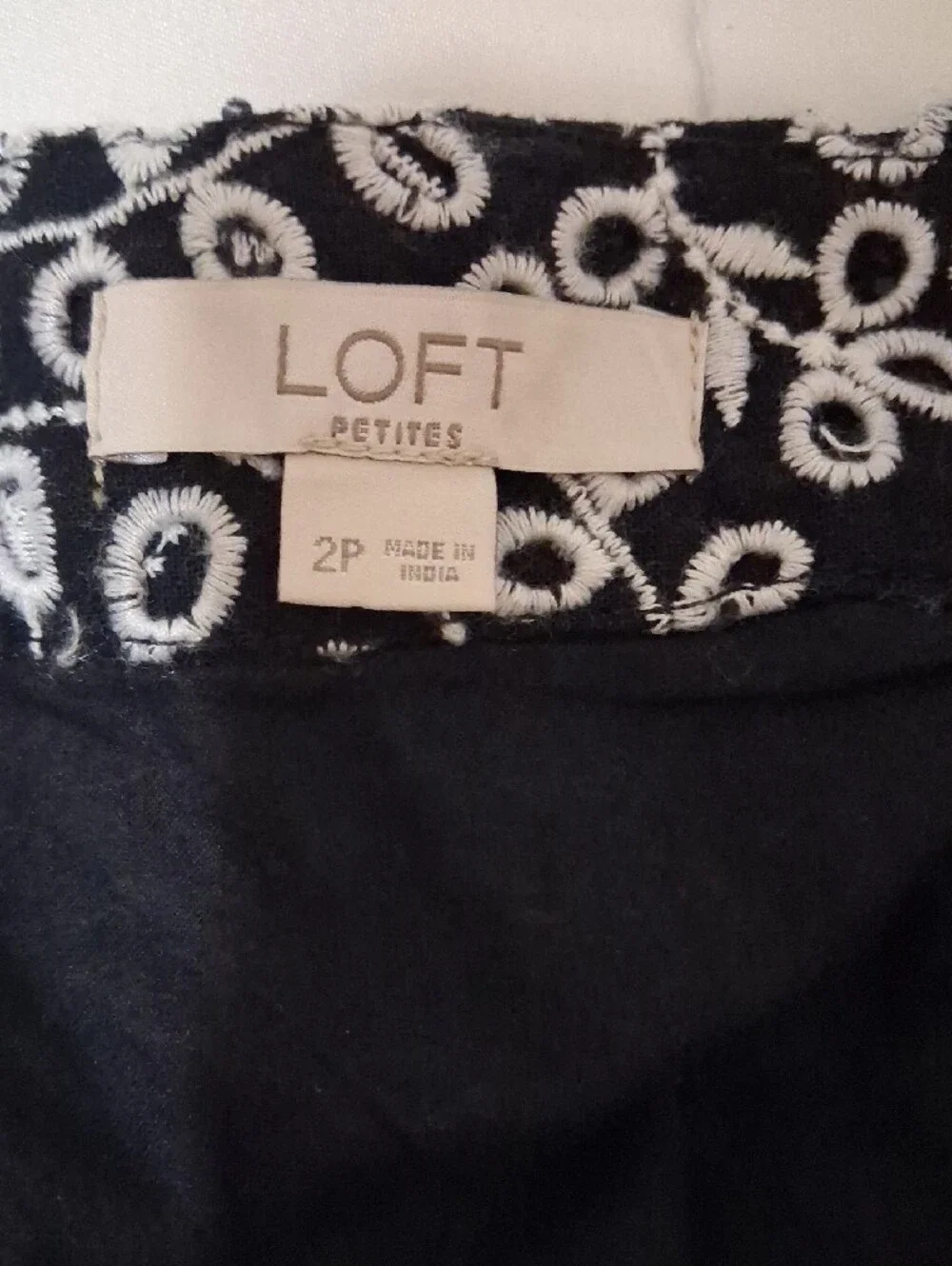 LOFT Black Mini Skirt with White Floral Embroidery